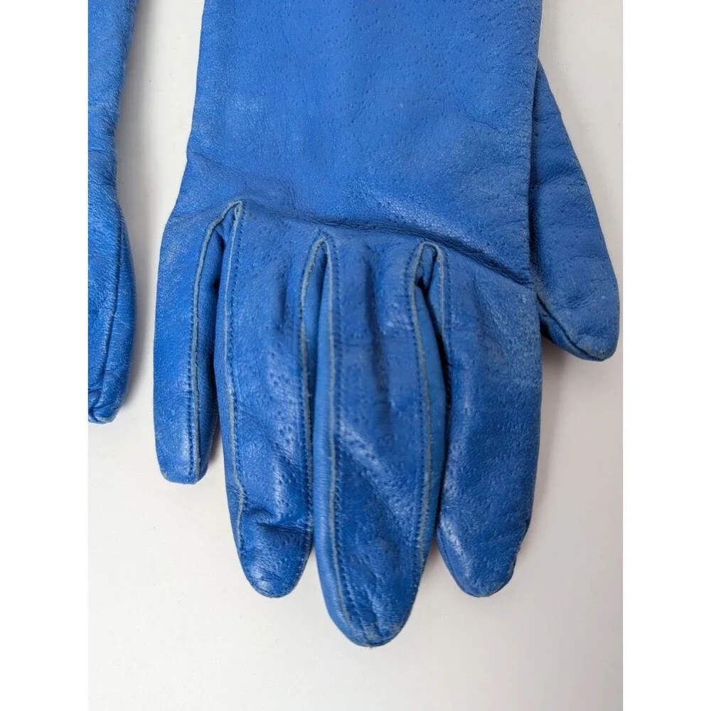 Blue Leather Gloves Womens Size Large Driving Winter Lined WPL 9745